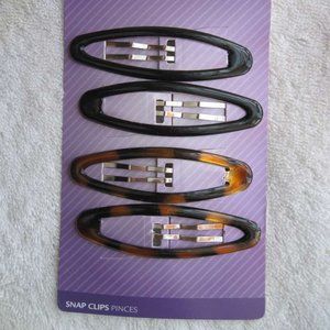 4 Goody 3" Large Elaina Black Brown Epoxy Metal Contour Oval Snap Hair Clips